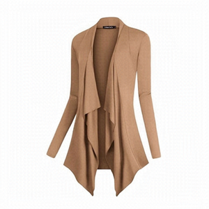 NWT Drape Front Open Cardigan Long Sleeve Irregular Hem Brown Cover Up Sweater!
